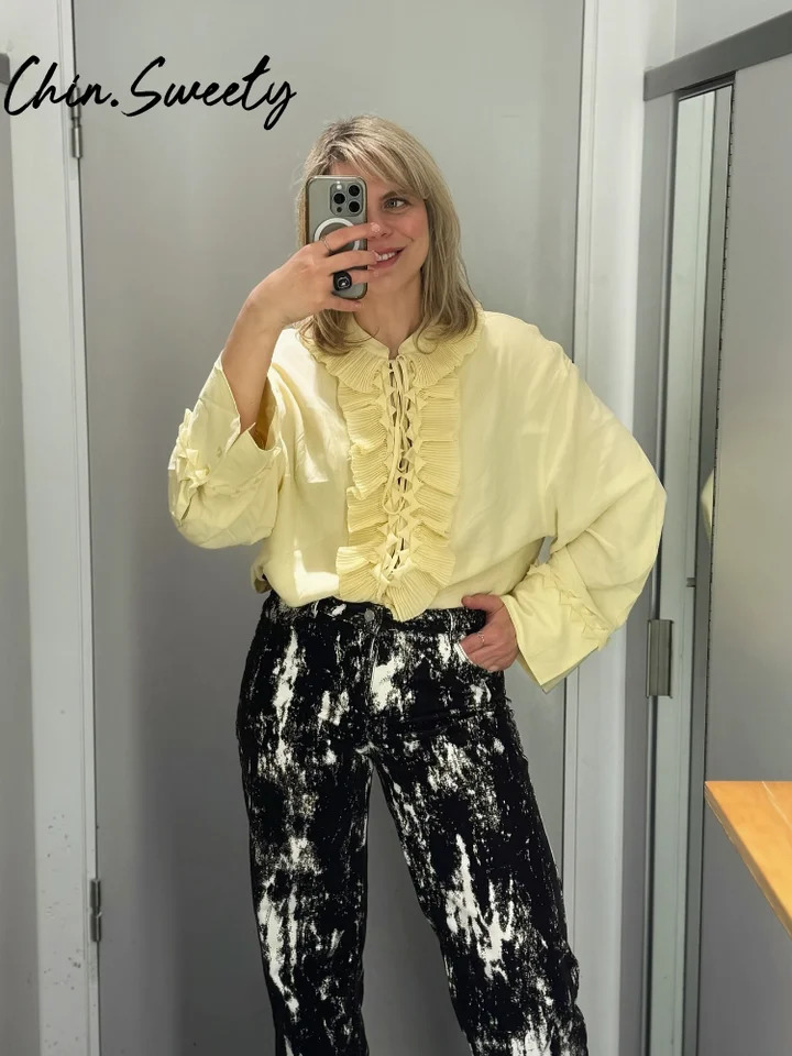 Spring Summer Vacation Womens Casual Solid Shirt Skirt Set V-neck Lace Up Shirts Ruffles Top Pleated Skirts Lady Suit 250725