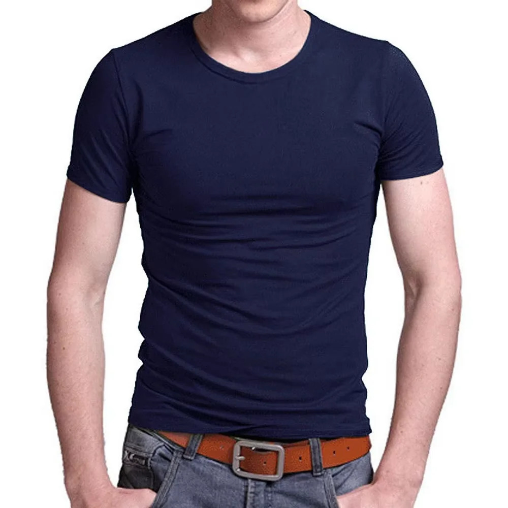 Stretch V Collar Mens TShirt Solid Color Short Sleeve For Men Tights Slim Fit Tops Tees 250729