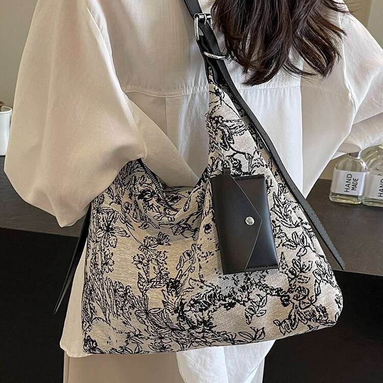 Chinese Style Canvas for Women, Large Capacity 2024 New Casual Summer Single Shoulder Crossbody Commuter Tote Bag