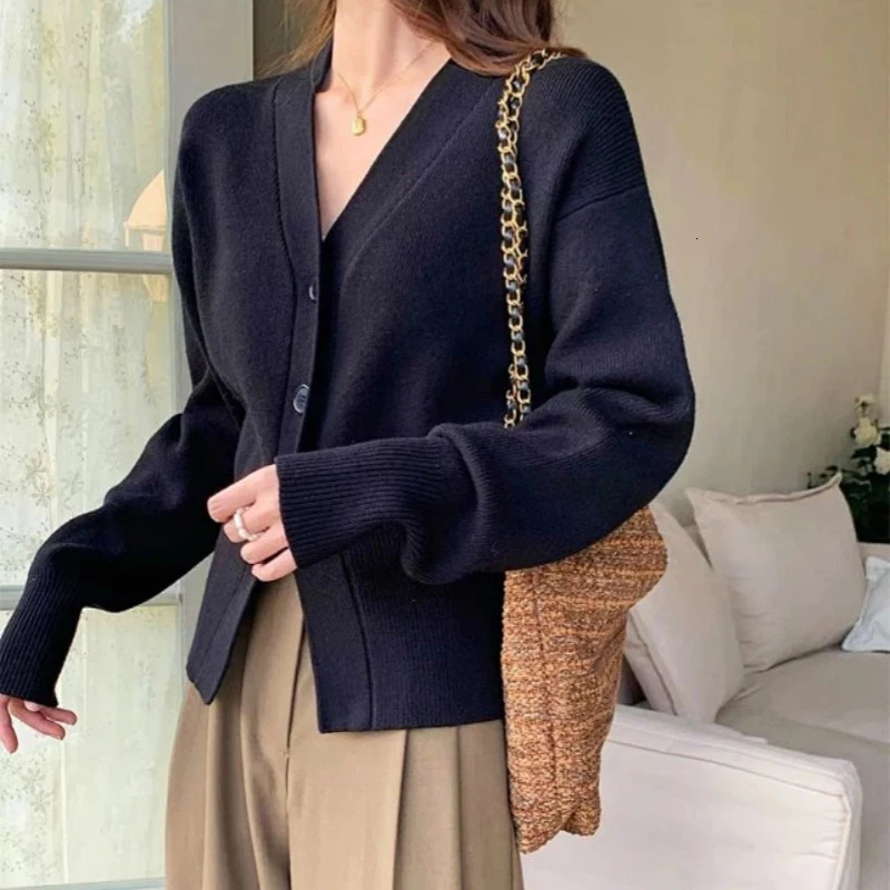 Fashion Elegant Cardigan Knitted Women Sweater V Neck Long Sleeve Casual Cardigans Autumn Winter Slim Fit Coats Clothes 250730