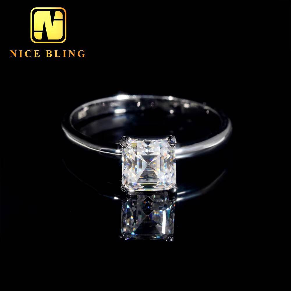GRA Pass Diamond Tester Moissanite Diamond Engagement Ring 925 Sterling Silver AsscherCut Wedding Ring