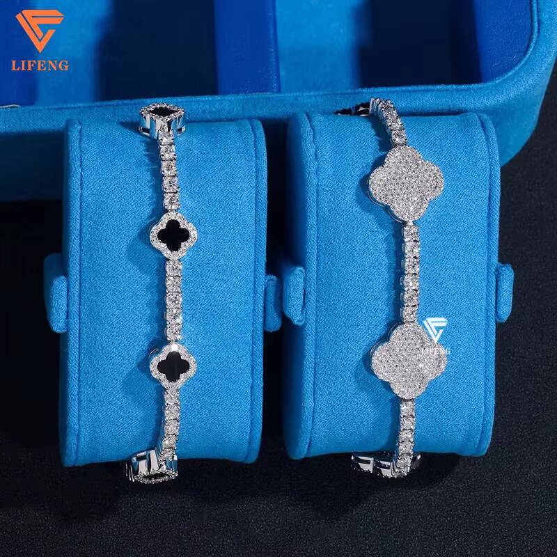 Hip Hop Iced Out Diamond Clover Bracelet 4mm Wide 925 Silver VVS1 Moissanite Tennis Bracelet With GRA Certificate