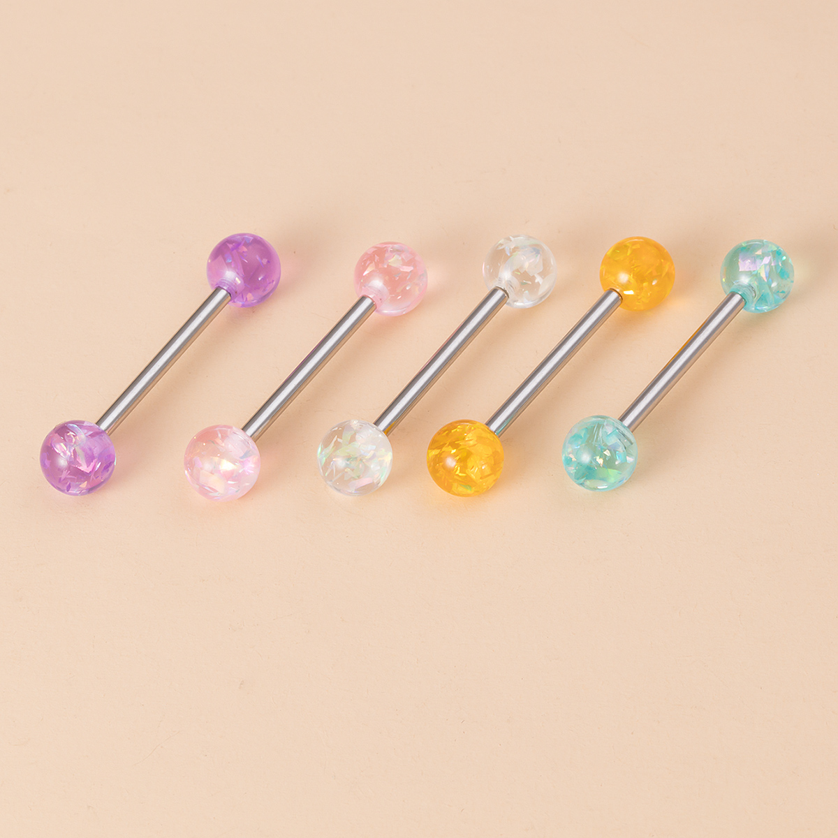 Wholesale of stainless steel acrylic tongue studs, glitter, milk ring studs, body piercing accessories