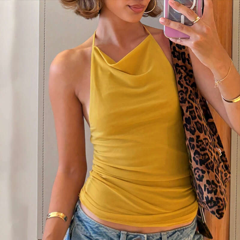 Ytp700 Women's Spring Summer New Solid Color Sexy Backless Mesh Halter Top B5