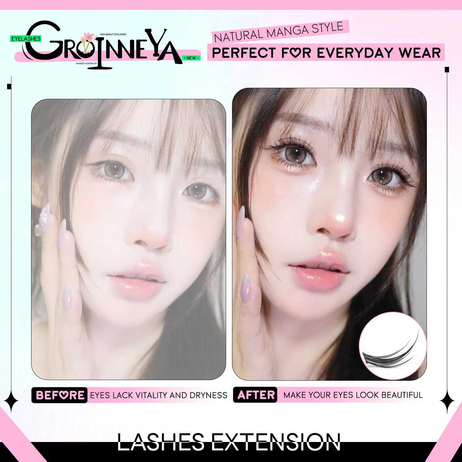 Groinneya Diy Lash Clusters Manga Eyelashes Multi Styles Natural Look Natural False Eyelashes Extension Professional Makeup Z250730