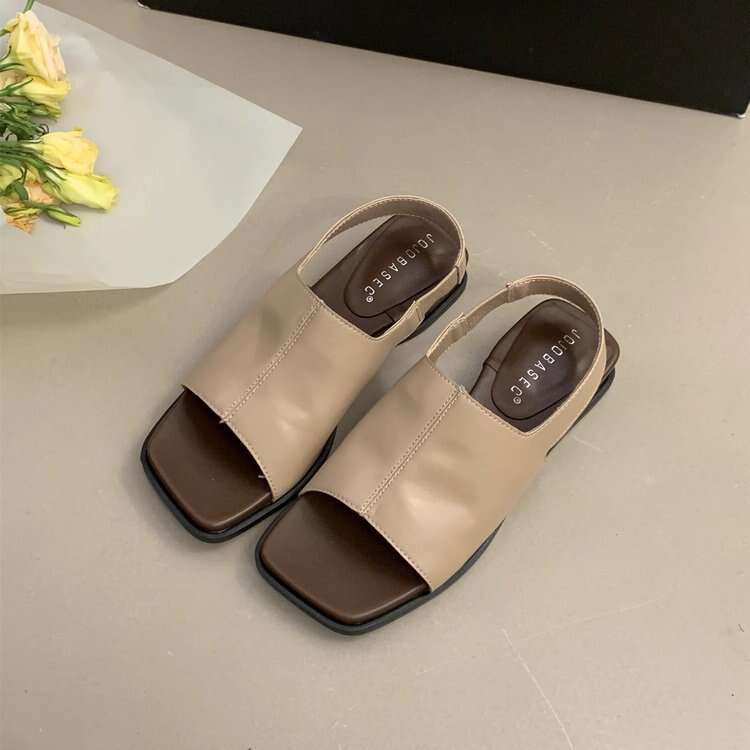 Genuine Soft Leather Flat Strap for Women Summer Outdoor 2025 New Simple French Style Open Toe Sandals