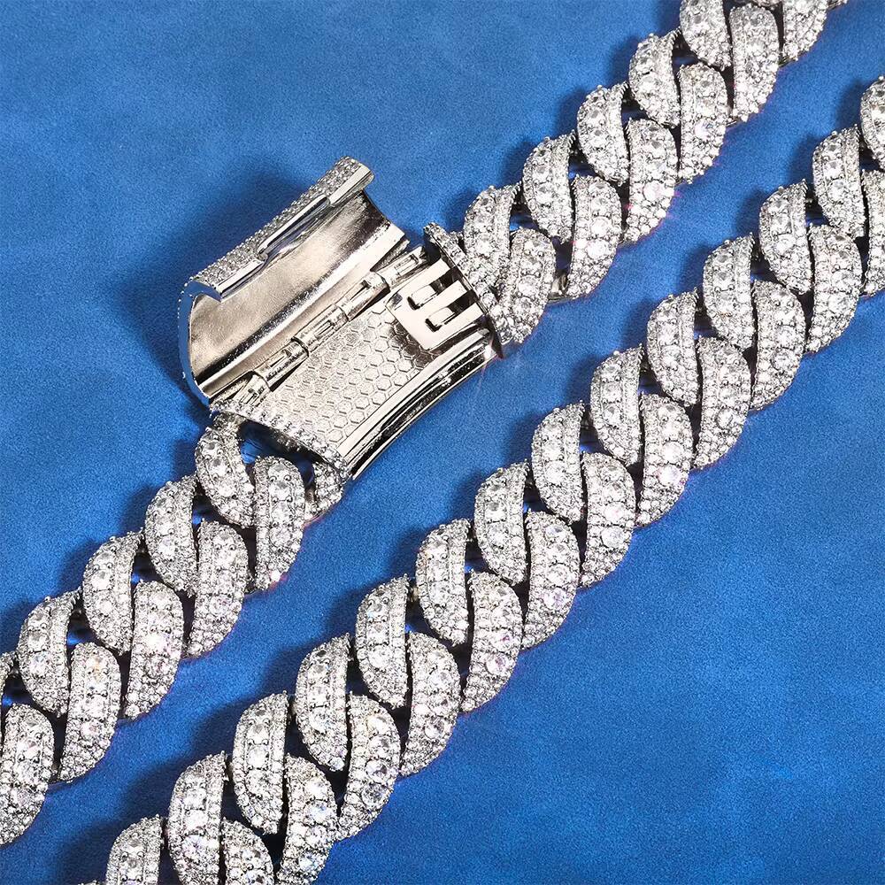 NUOYA 16mm Three Row Cuban Chain Necklace 925 Silver Iced Out VVS Moissanite Hip Hop Luxury Jewelry