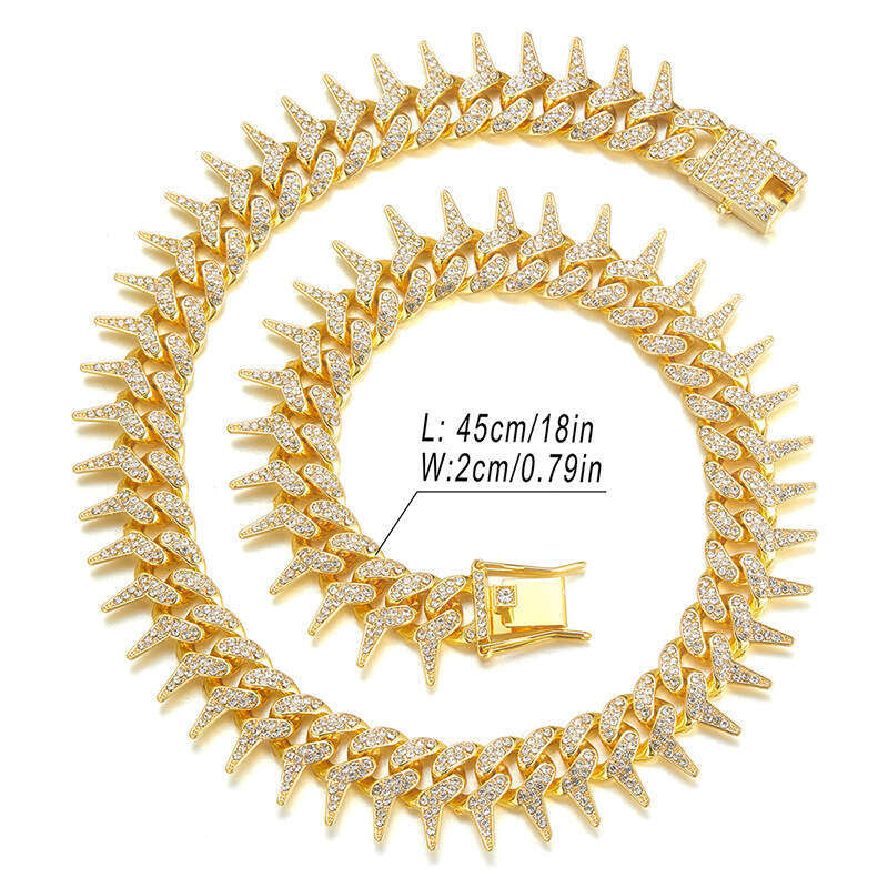 Hot Item Full Dia Thorn Cuban Chain Hip Hop Exaggerated Creative Personality 20mm Alloy Spike Necklace