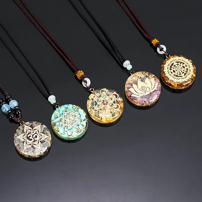 Orgonite Energy Lotus Pendant Necklace Turquoises Reiki Om Yoga Healing EMF Resin Sri Yantra Necklace Jewelry Gifts Drop 250729