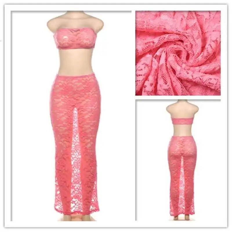 Avrilyaan Lace Perspective Sexy Party Two Piece Set Strapless Crop Top And Midi Skirts 2 Piece Set Women Summer Outfits 250725