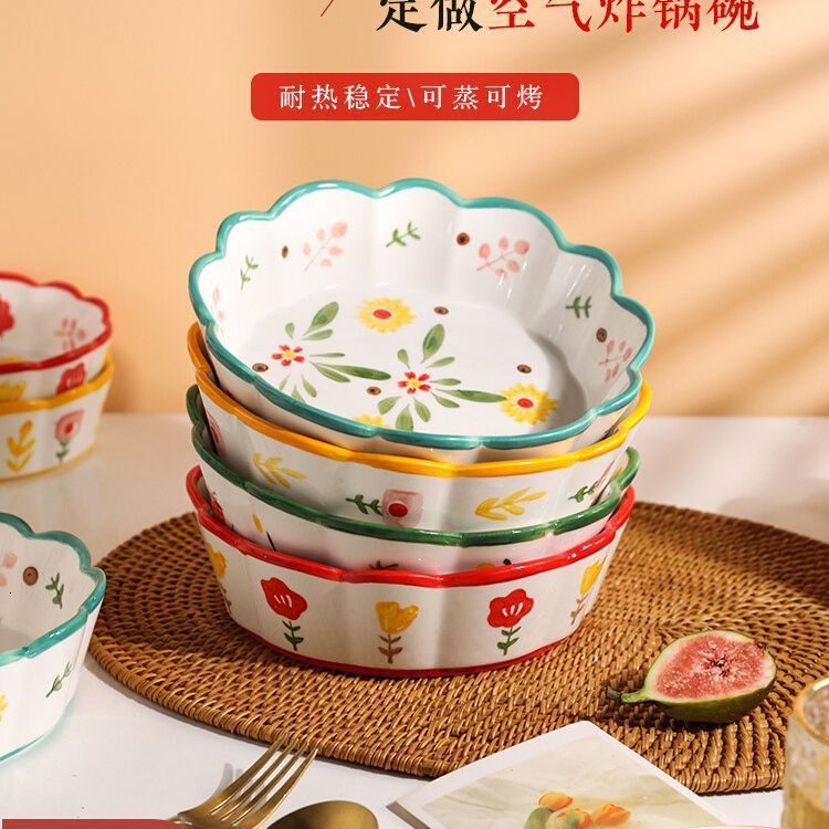 Air Fryer Special Bowl Oven Baking Bowl Steamed Egg Bowl Tableware Ceramic Bowl Household Oatmeal Fruit Salad Bowl Cherry 240826