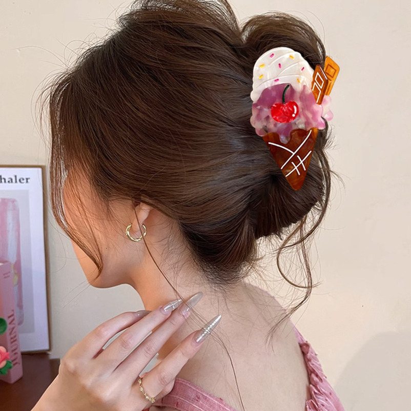Summer Fresh Ice Cream Claw Acetate Niche Sweet Cone Watermelon Shark Clip Medium Cute Hair Accessories