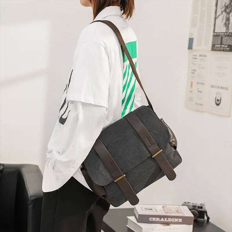OLOEY Fashion Casual Canvas Messenger Men Crossbody Bags High Quality Computer Document Travel Shoulder Bag Satchels Male