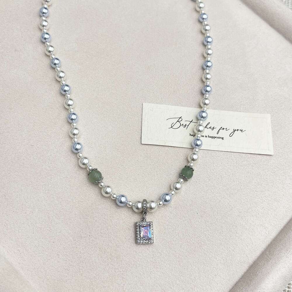 2025 New Fashion Fresh Shijia Sier Gray Pearl Necklace High Gloss Splicing Niche Design Collarbone Chain 9e8
