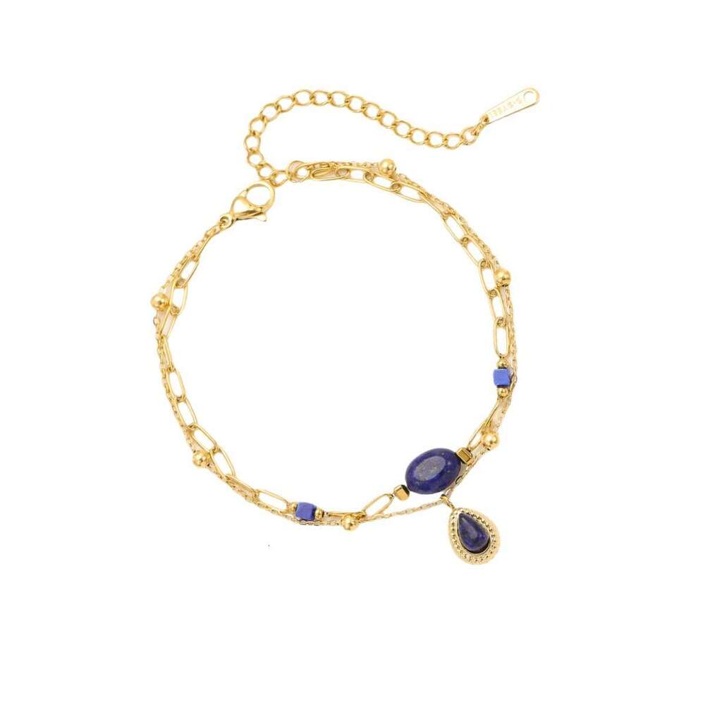 Stainless Steel Fashion Versatile Natural Stone Pendant Layered Bracelet for Women