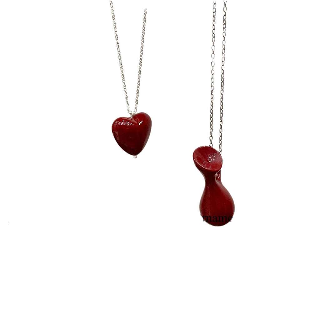 New Niche Design Bottle Heart Necklace Light Style Red Versatile Simple Accessory Layered Long Pendant e8e