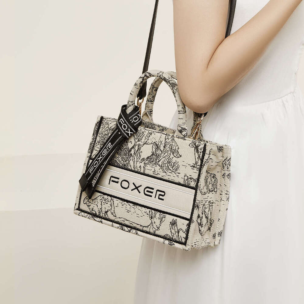 FOXER Embroidered Tote for Women 2025 New High-End Luxury Princess Diana Fashion Graffiti Handbag Crossbody Bag