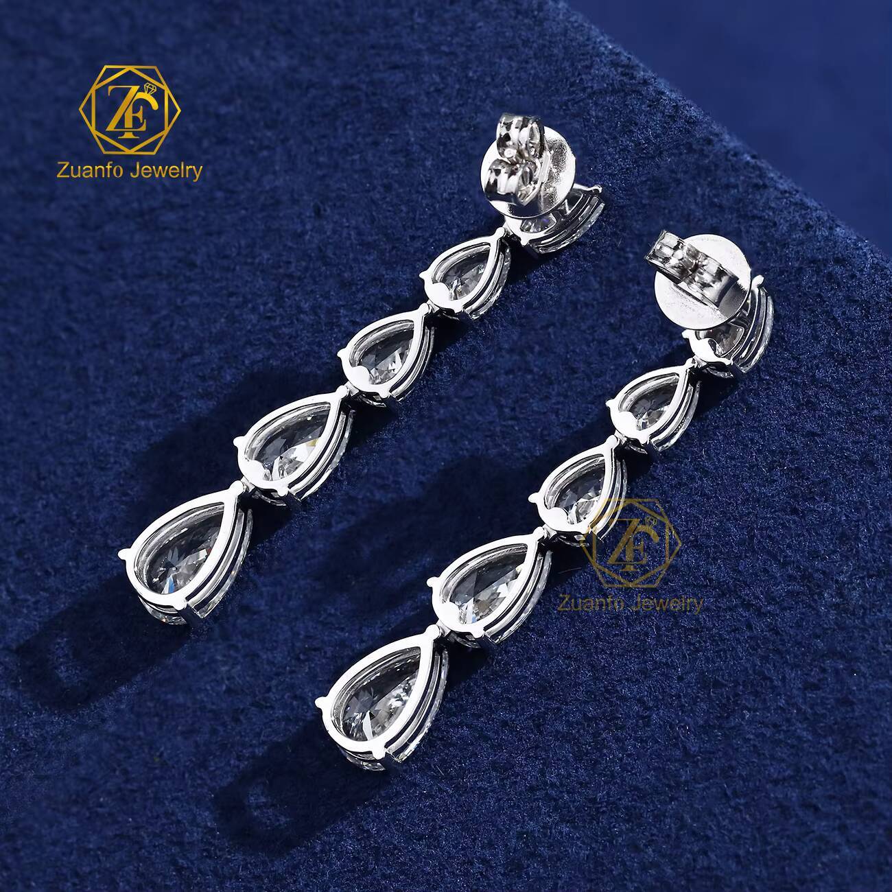 Fine Jewelry 14k White Gold Gradient DEF Color Pear Brilliant Cut LAB Diamond Stud Long Earrings Women Jewelry Gift