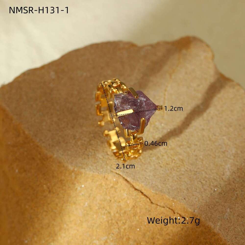 Hot Selling Adjustable Open Titanium Ring for Women with Natural Stone Circle Fence Stainless Steel Jewelry