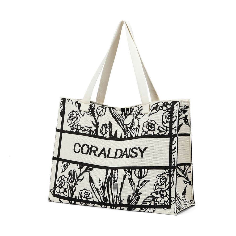 Large Capacity Printed Tote Canvas Fashion Versatile Handbag Elegant Commuter Shoulder Underarm Women's Bag