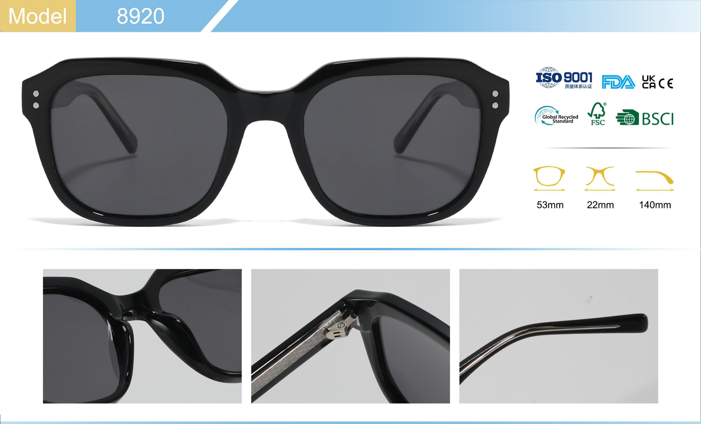 Designer sunglasses luxury glasses for women high quality frame men daily outfit radiation protection white blue minimalist temple shatterprppf lenses