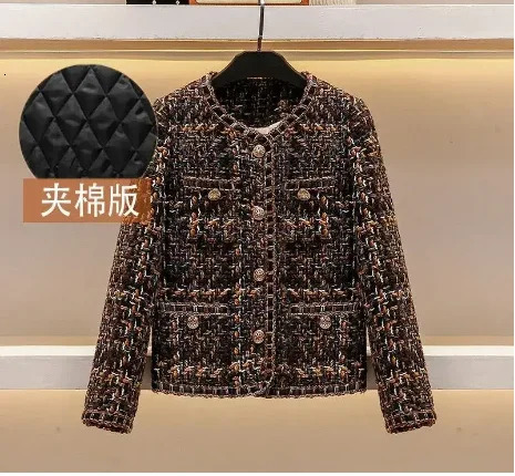 Autumn Winter Vintage Tweed Jacket Coat Women Small Fragrance Patchwork Korean Woollen Cropped Coats Elegant Short Outerwear 250730