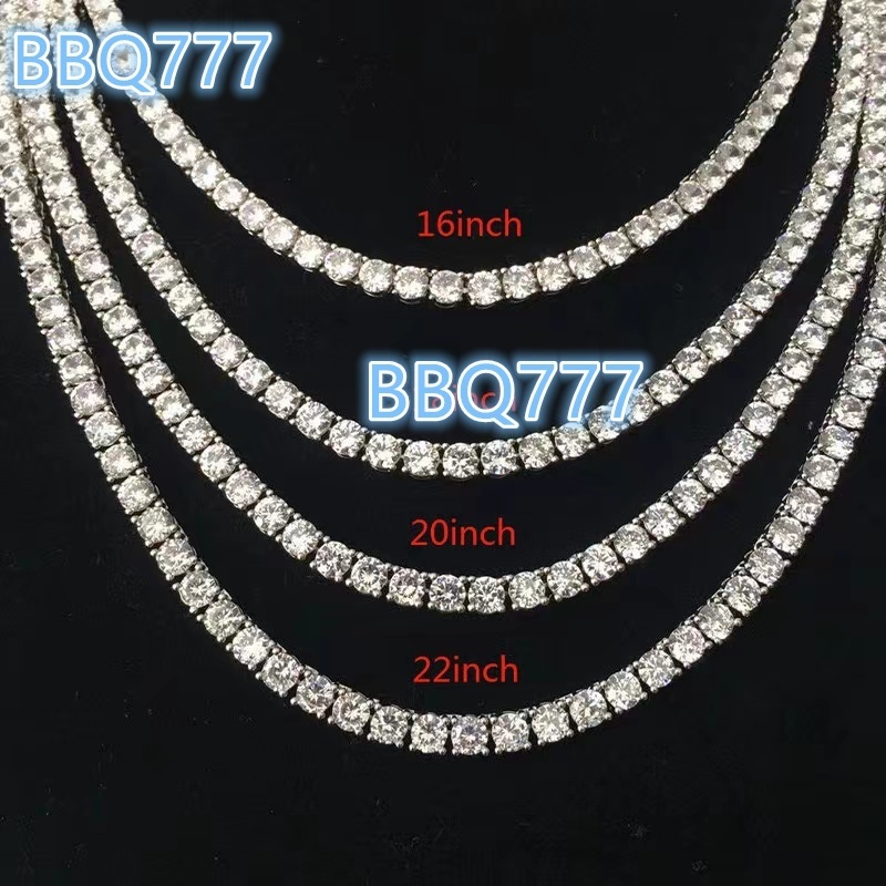 Direct Sales VVS Moissanite CZ 925 Silver Plated Heavy Beads Round Tennis Chain 3mm 4mm 5mm Necklace Bracelet Fine Jewelry