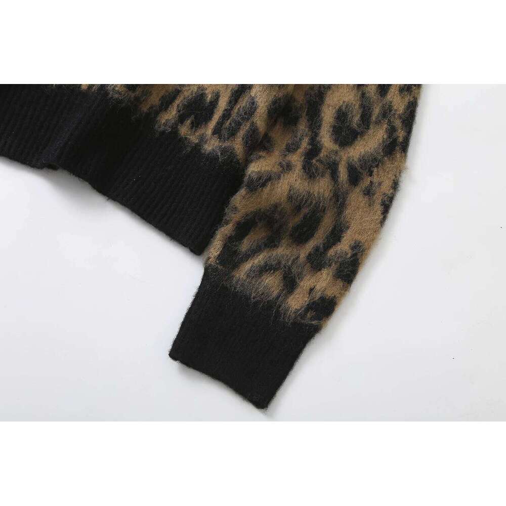 Ethereal MD 2025 Massidutti Spring New Style Of Women's Casual Fashion Lazy Leopard Print Short Crew-Neck Sweater 250728