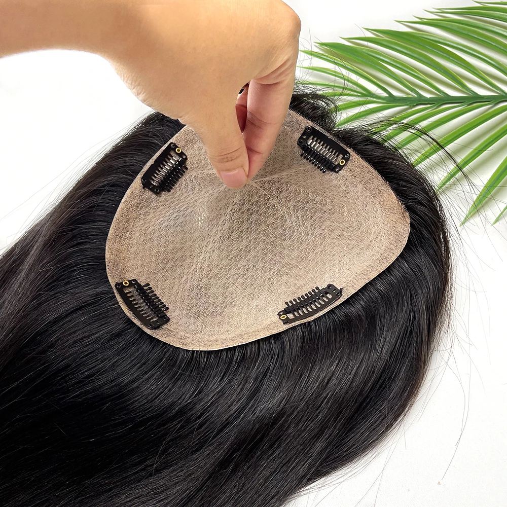 Silk Base Human Hair Topper hair piece with 4 Clips Virgin European Hair Silk Top Toupee for Women Fine Hairpiece black brown 15X16CM