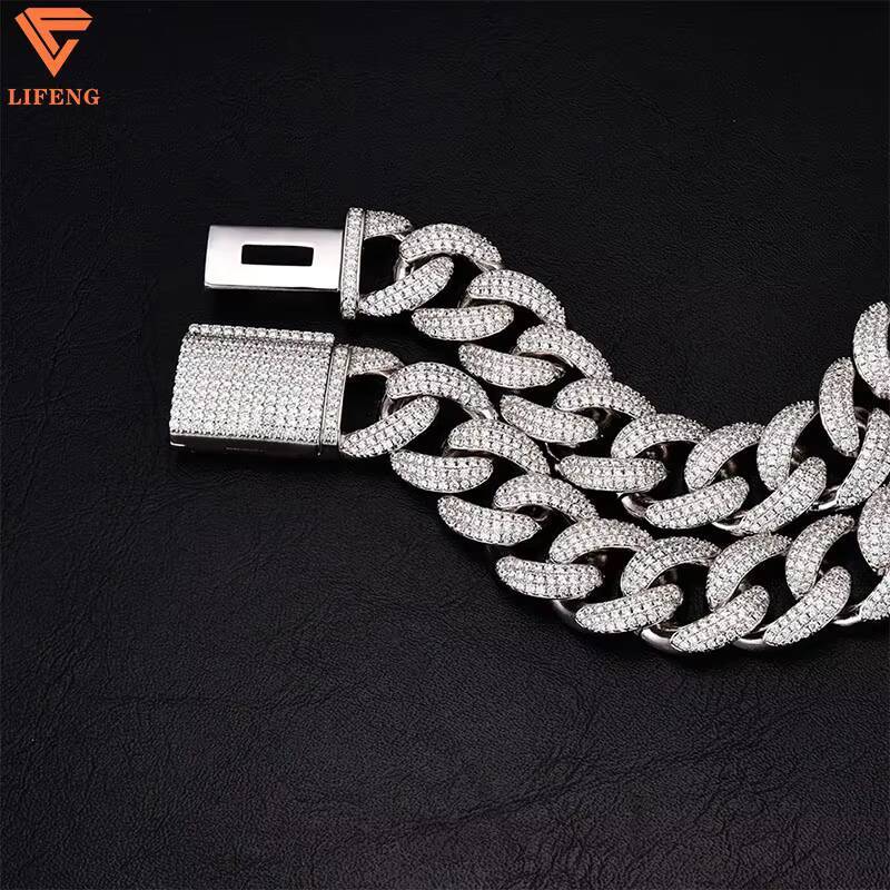 Hip Hop Jewelry Custom Lock 18mm VVS Diamond Iced Out Miami Moissanite 925 Sliver Cuban Link Chain Mens Cuban Necklace