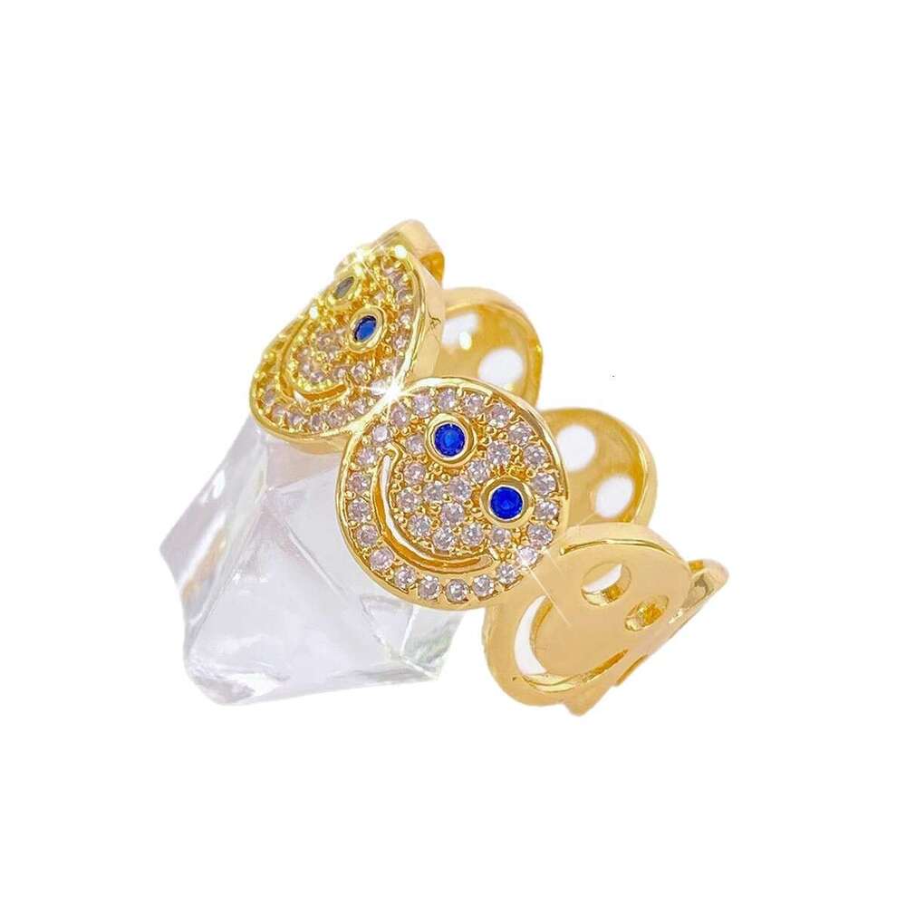 Ins Style Niche Minimalist High-End Creative Full Diamond Smile Face Open Ring