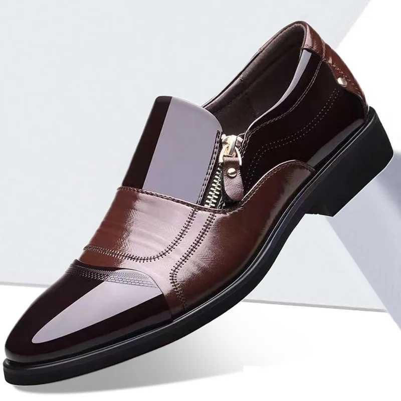 New Autumn Mens Leather Shoes Sharp Pointed Outdoor Anti-Slip Flat Fion Business Zipper Footwear Casual Comfortable M Shoes Y250730