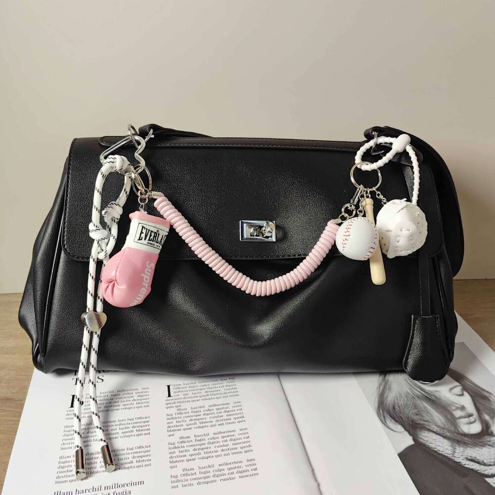 Pink Boxing Glove White Baseball Keychain Spring Lanyard Women's Bag Pendant