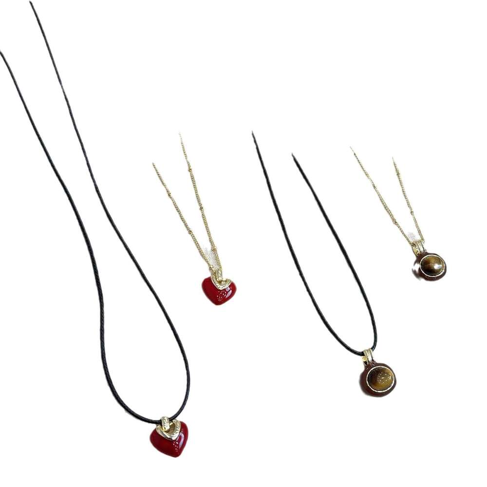 Autumn Winter Tiger Eye Stone Leather Cord Pull Necklace for Women, Melad Yadan Style Long Sweater Chain, Simple Fashion Clavicle Chain 383