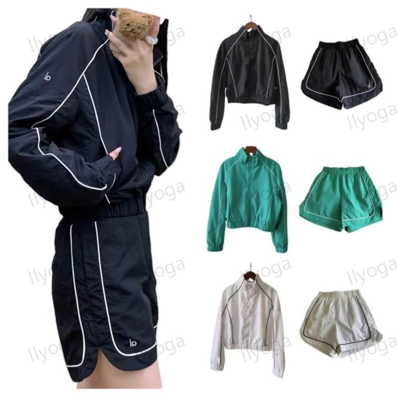 5A high-quality women's yoga set jacket and bra set sports vest+shorts white striped fitness Pilates exercise fast drying high waist set women's clothing