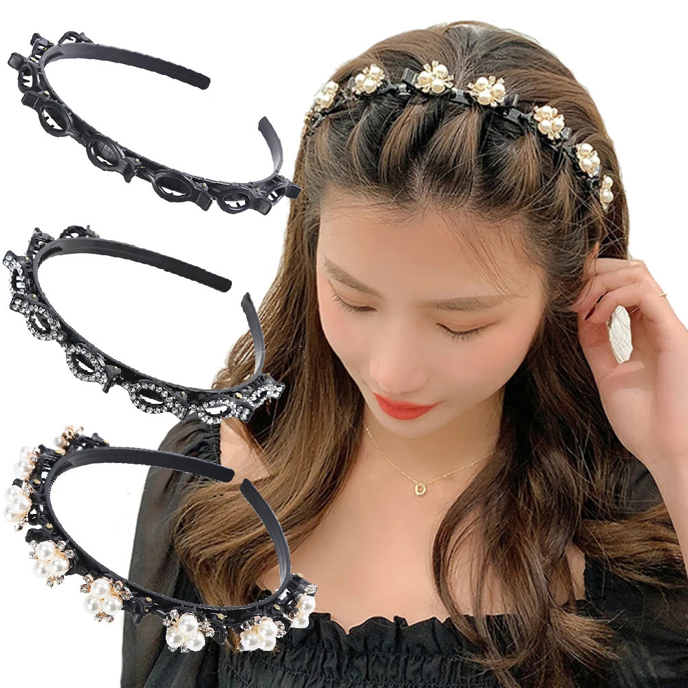 Double Layer Bands Clip Hairbands Fashion Plastic Braided Headband Punk Knitting Womens Headwear Hair Accessories Pearl 250716