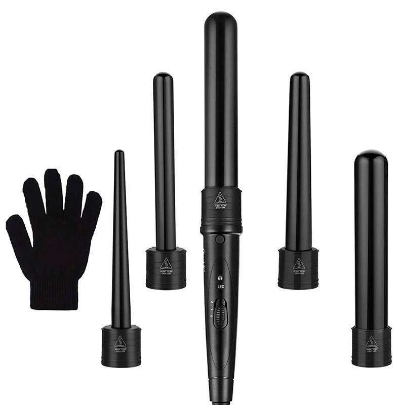 Professional Hot Tool Curling Iron Wand Set Replaceable 5 in 1 Rotating Hair Curler