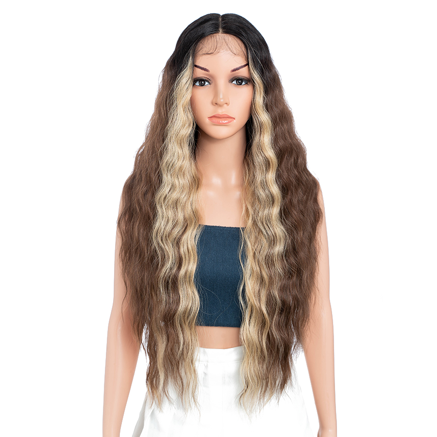 Rebecca Fashion Hair Synthetic Lace Front Wig Long Deep Wavy 30 Inch Ombre Blonde Ginger Lace Wigs For Black Women Heat Resistant Cosplay Wigs