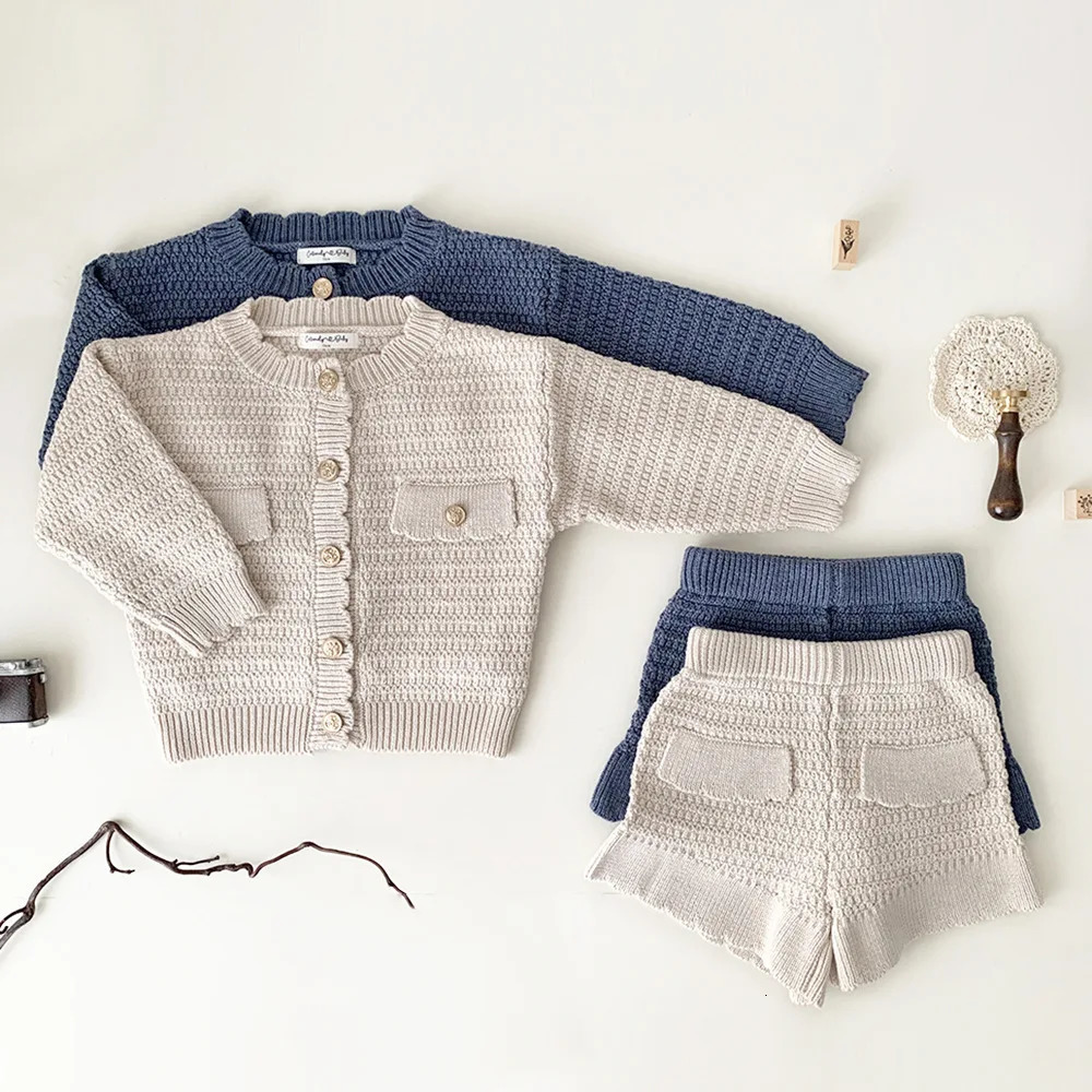 deer jonmi Autumn Winter Toddlers Girls Knitted Sets Cardigan Sweater Shorts 2pcs Korean Style Baby Kids Princess Outfits 250729