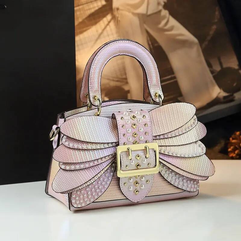 2024 New Pearl Riveted Wings Women Real Leather Stylish Bag Temperament Shoulder Messenger Bags