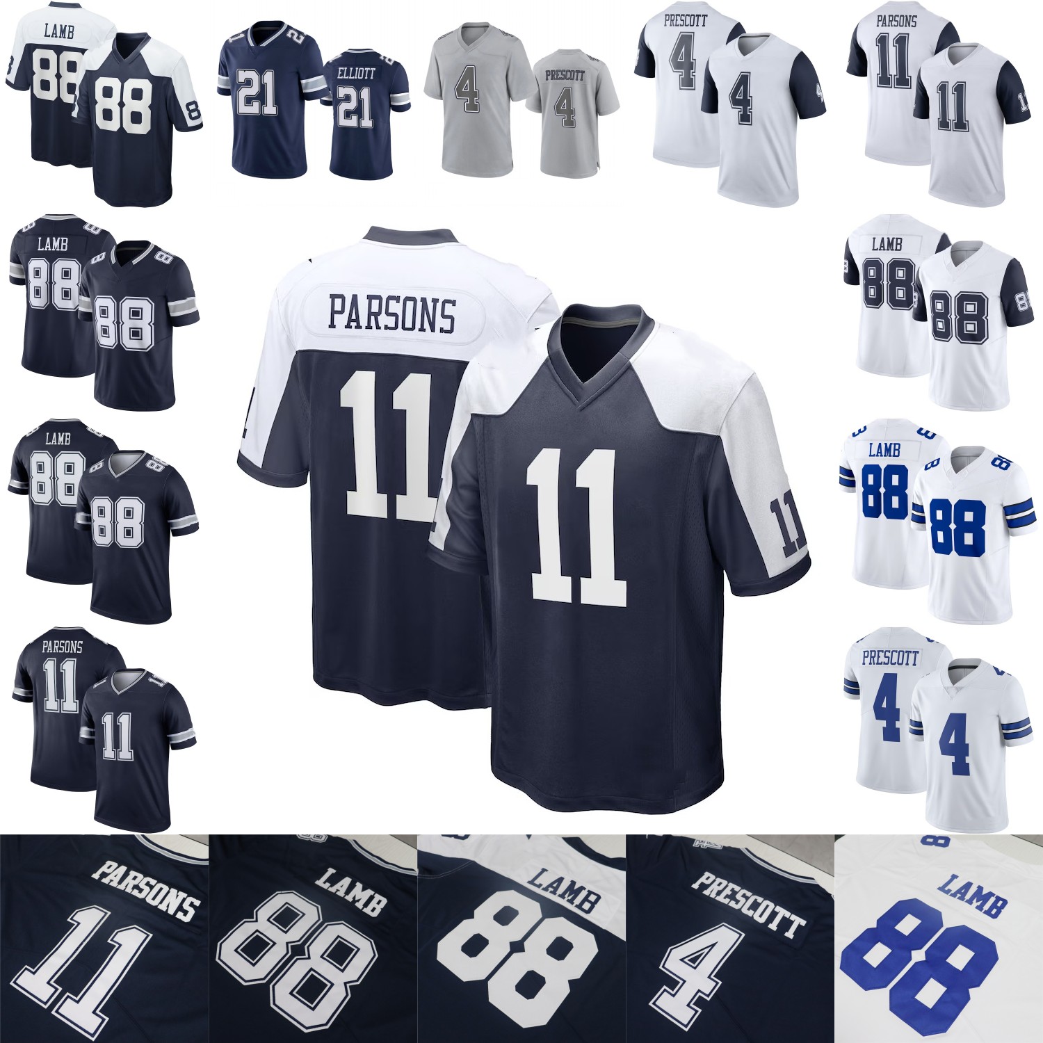Custom Football Jersey CeeDee Lamb Micah Parsons Dak Prescott Emmitt Smith George Pickens Trevon Diggs DaRon Bland Odighizuwa Williams Wilson Sanders Aikman