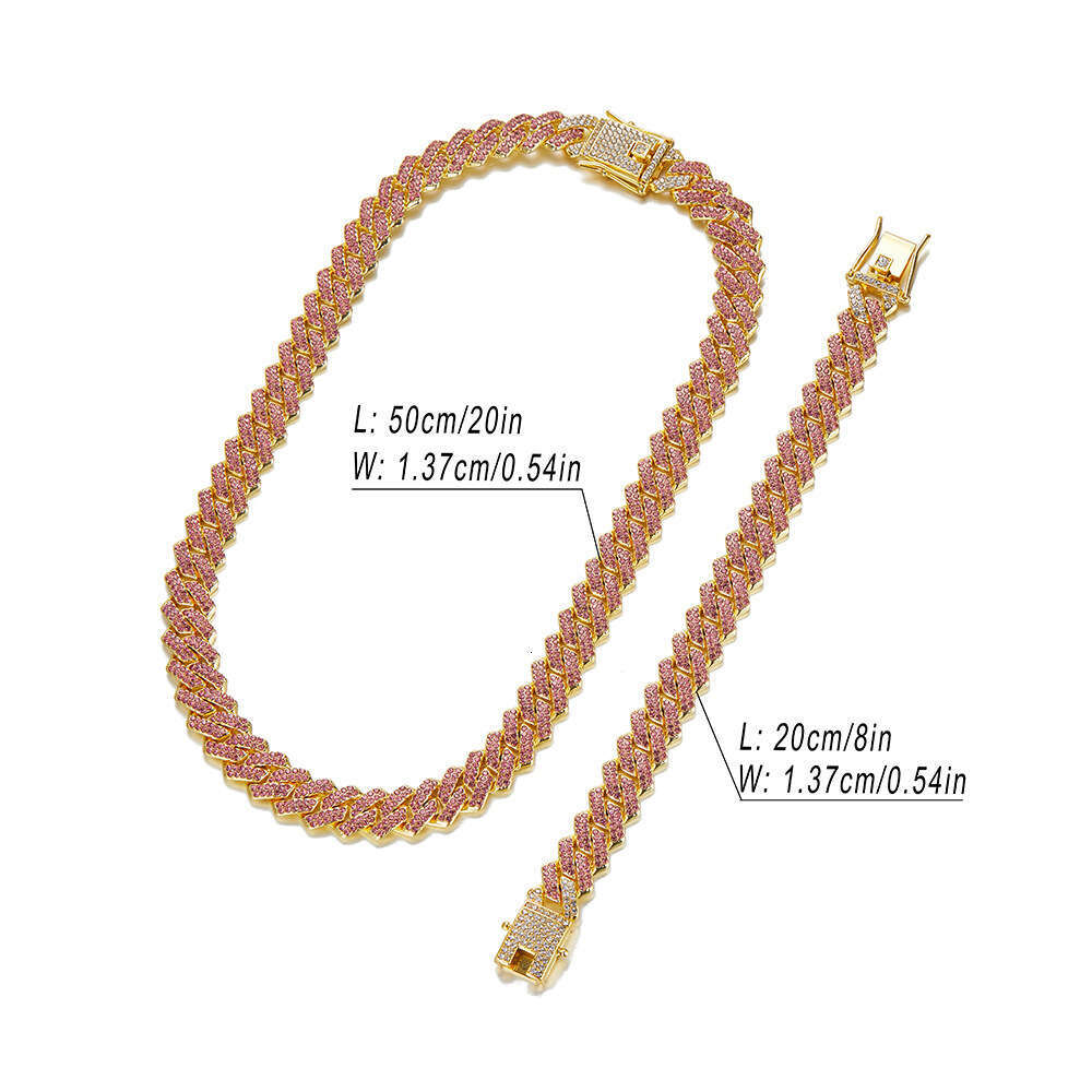 Full Dia Multi-color Chain Fashion Hip-hop Alloy 14mm Cuban Necklace