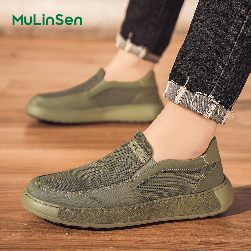 Mulinsen men's cloth shoes spring and summer breathable thin old Beijing mesh shoes men's casual work one-step driving sneakers