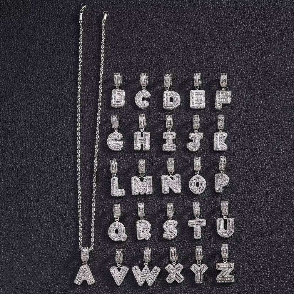 TZM1 Sier Unisex Hip-Hop New Rock English Pendant Fashion Men's Zircon Letter Necklace Jewelry Brass