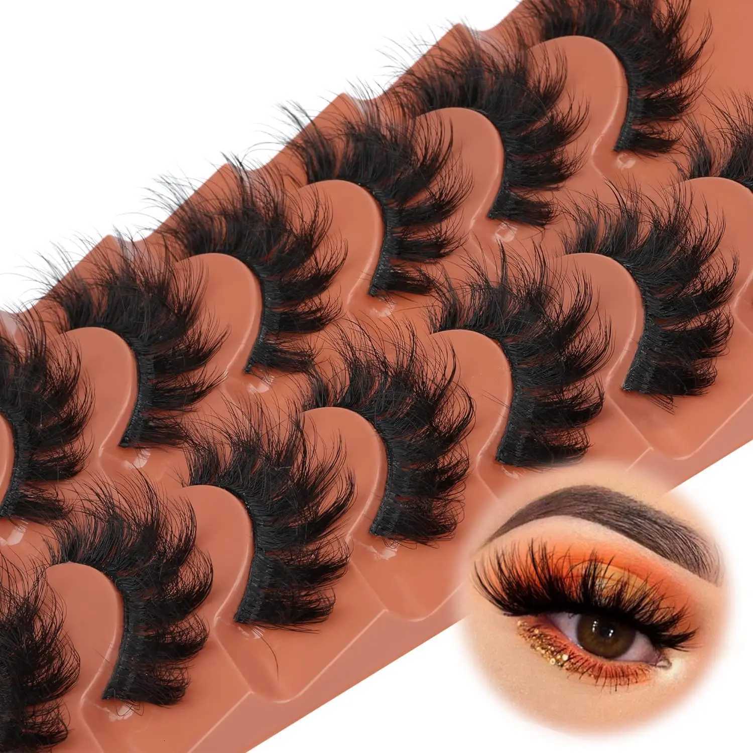 7pairs Fluffy Lashes 8D False Eyelashes 20mm Faux Mink Lashes Natural Fake Lashes Thick Volume Eyelashes Cat Eye Lashes Z250730