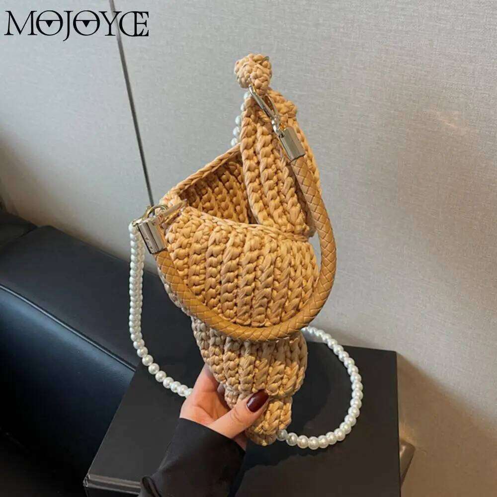 Handwoven Seashell For Women Solid Color Crochet Shell Crossbody Summer Beach Tote Vacation Handbag Shoulder Bag