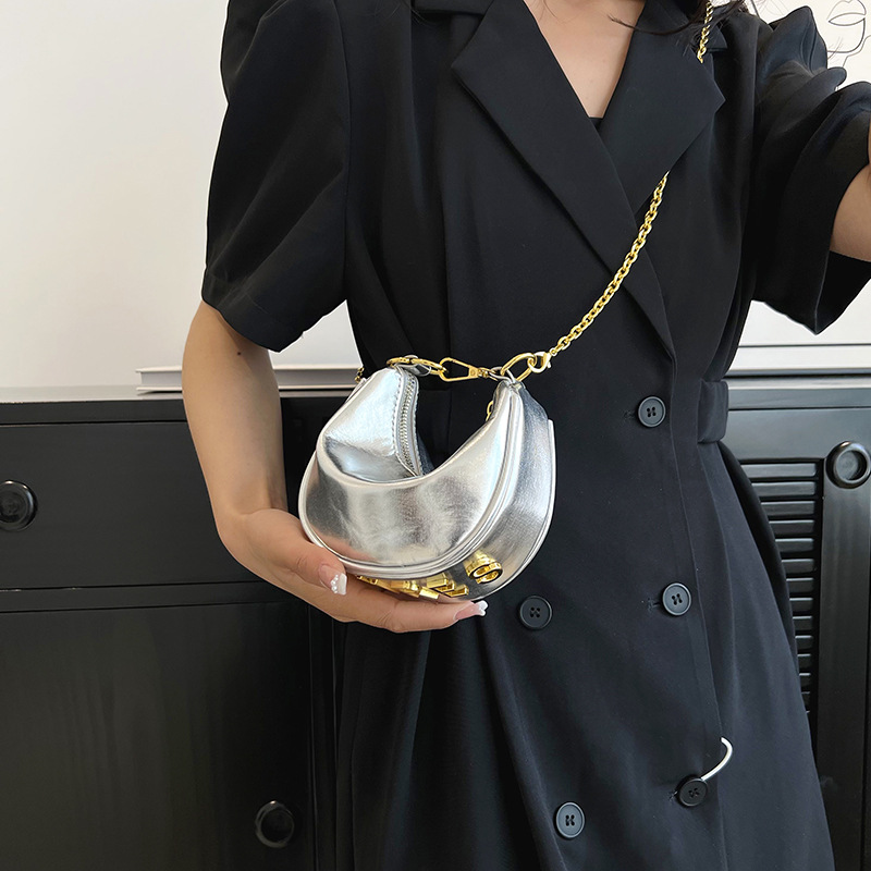 Spring and Summer Original Niche Laser Women's Bag Armpit Dumpling Bag Women's Mini Crescent Shoulder Bag Chain Handbag2025