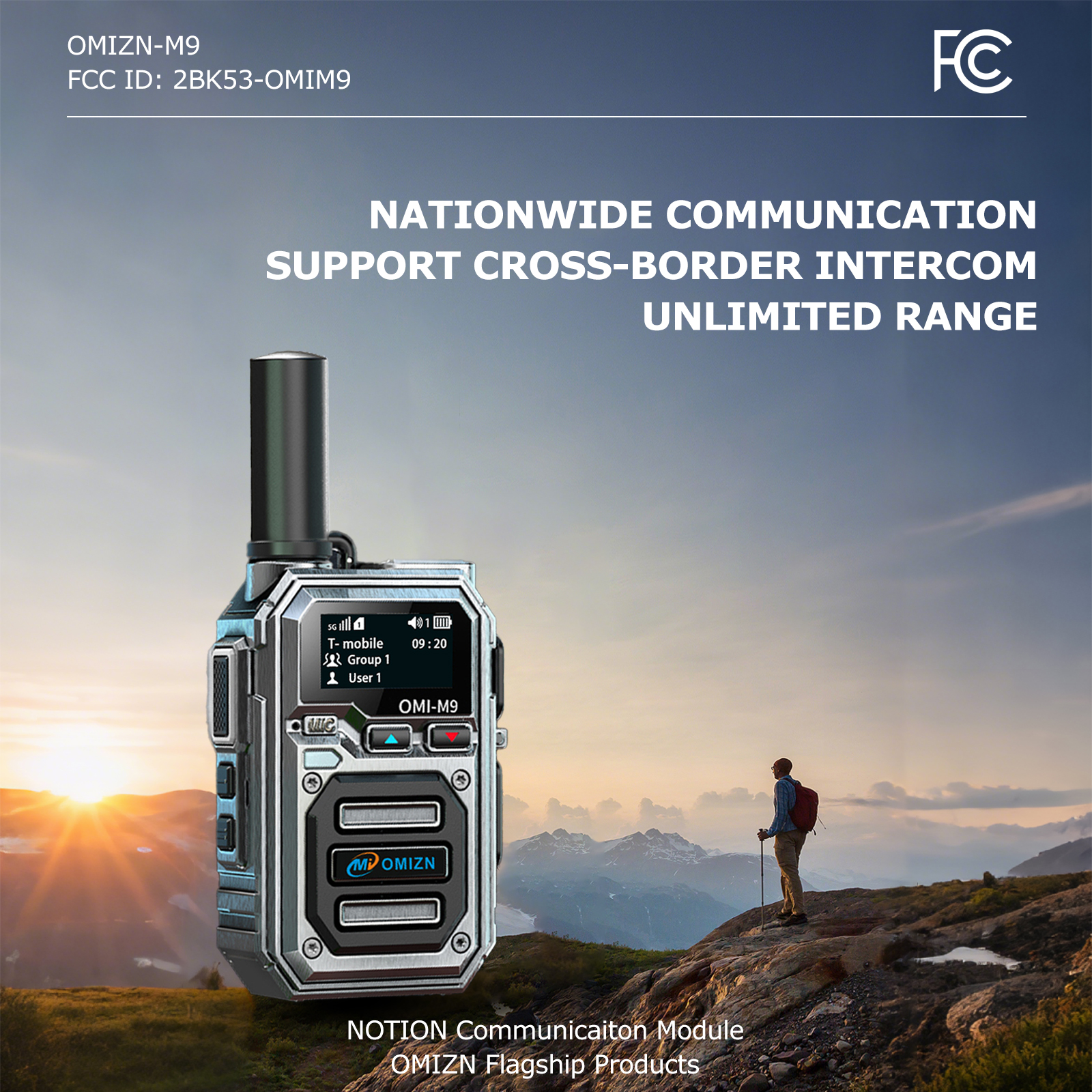 OMIZN M9 4G PoC Global Walkie Talkie Unlimited Range AES256 Type-C Charger AI Noise Reduction IP65 200CH Pre-installed SIM Card 10000 Miles Silver