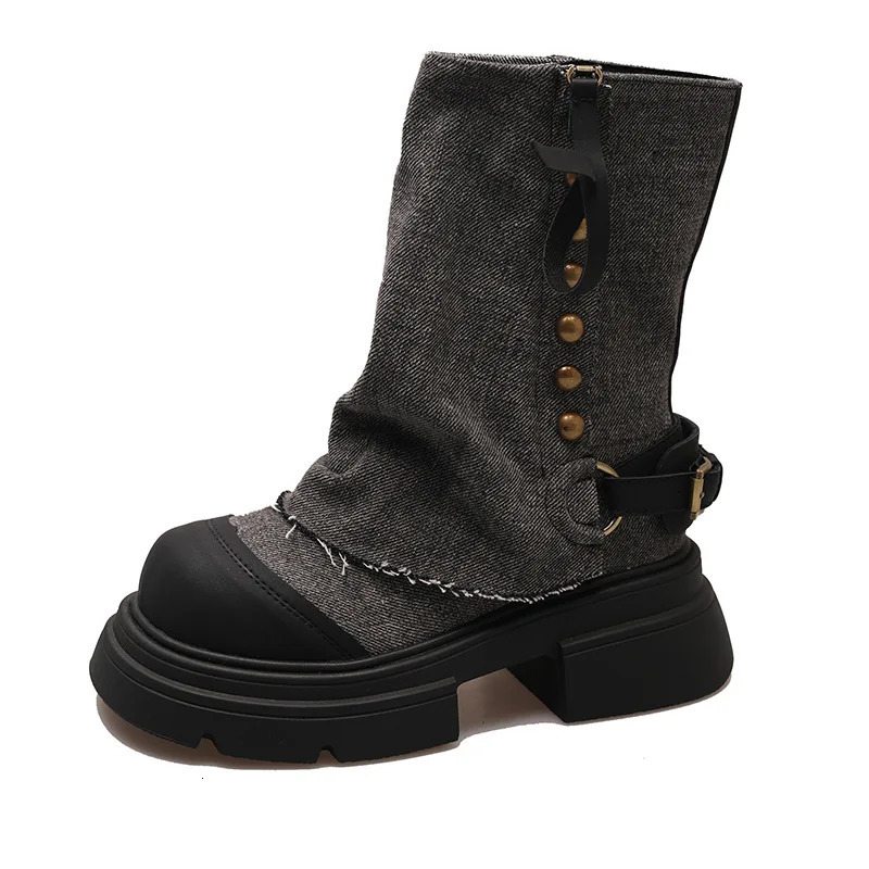 n Style Trousers Boots Womens Fashion Denim Short Boots Casual Platform Shoes Cowboy Boots for Women Gothic Shoes 250729
