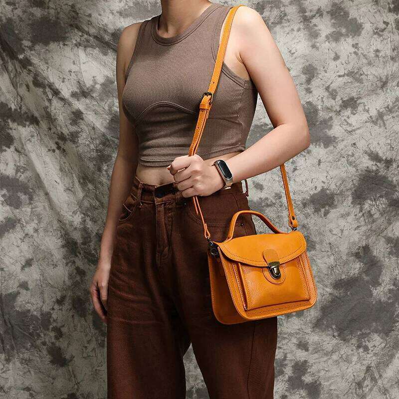 Style Full Grain Leather Messenger bag For Woman Lady Handbags Outdoor Shoulder Bag Anti Theft Female Totes Soft Cowskin
